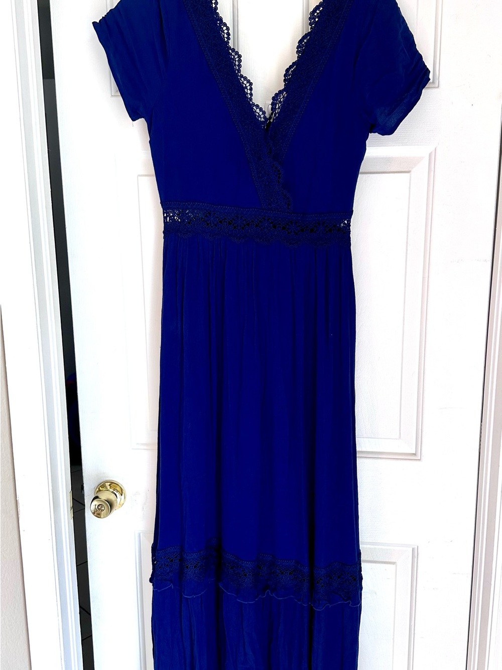 Altar'd State Royal Blue Maxi Dress with Lace Trim Anthropologie